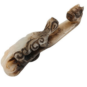 Antique Chinese Dragon Openwork Carved Jade Stone 5" Figurine Sculpture Art Deco